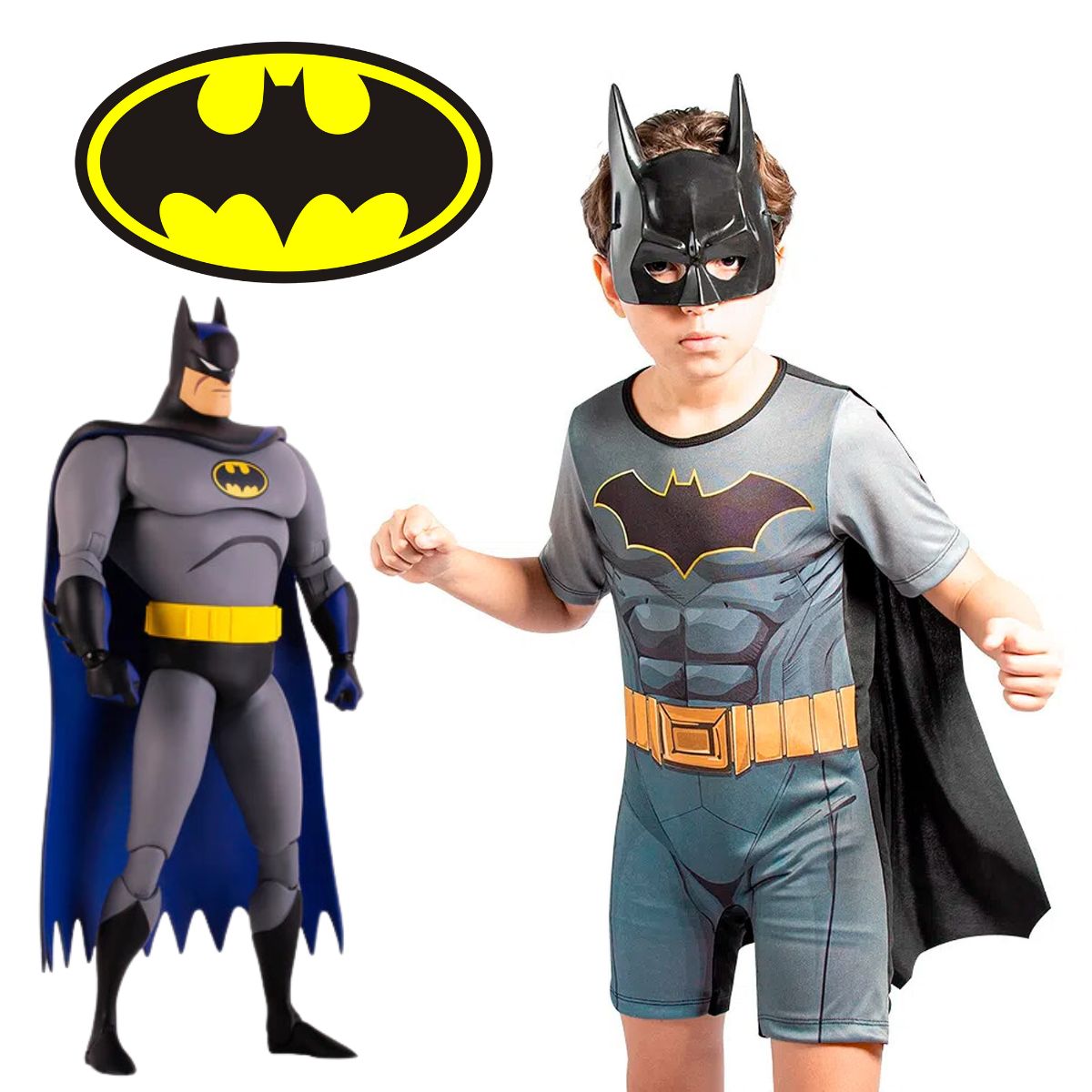 Fantasia Batman Infantil Original Curta Super Herói Com Máscara E Capa