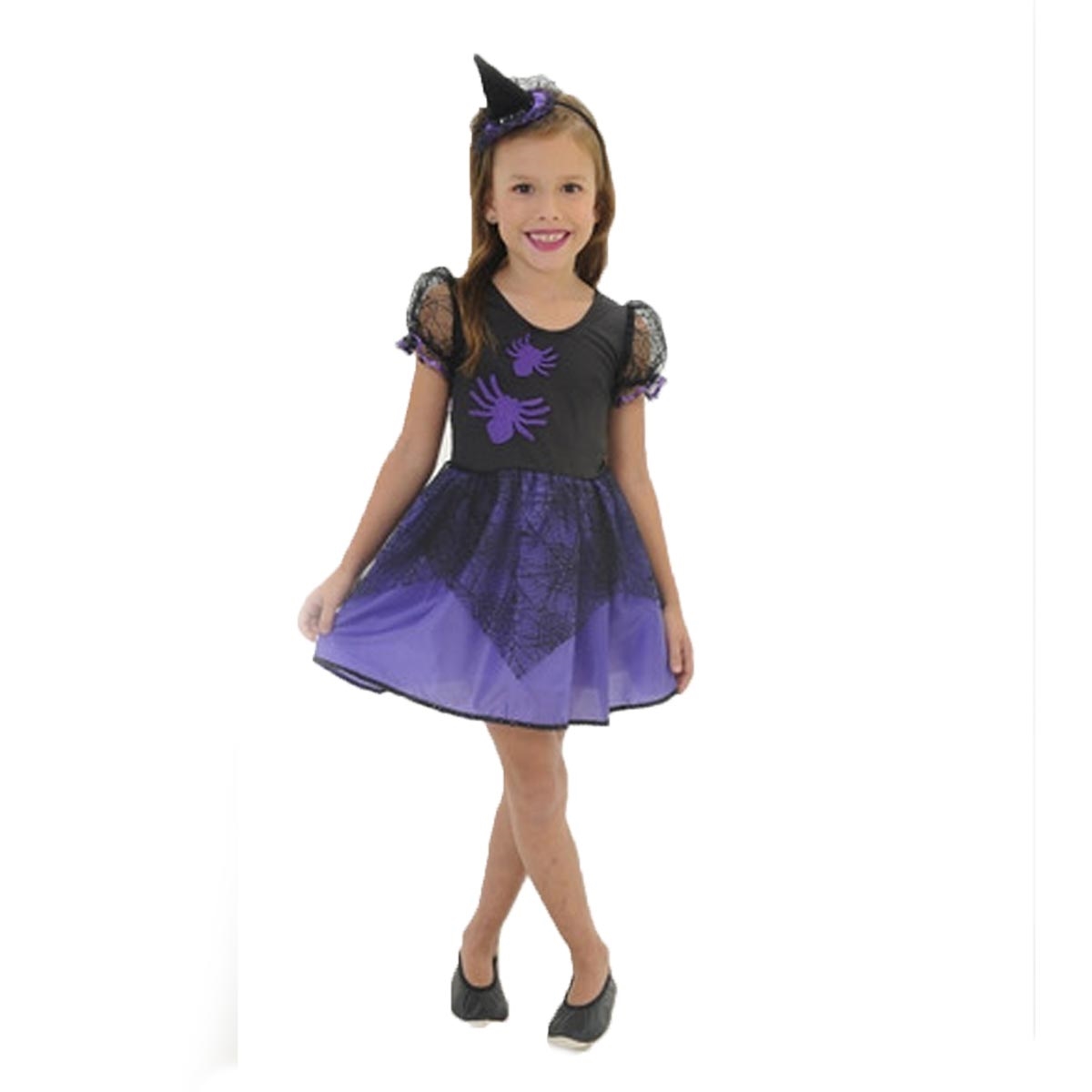 Fantasia Bruxa Infantil de Halloween Com Chapeu de Bruxa