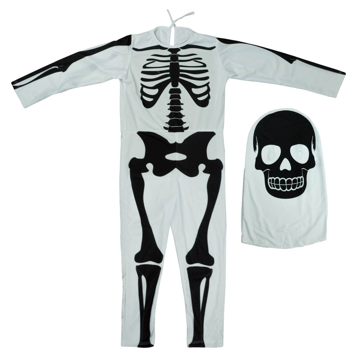 Fantasia Caveira Infantil de Halloween Longa Branca Com Gorro Esqueleto
