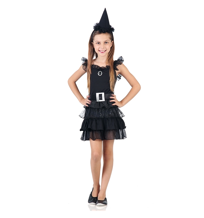 Fantasia de Bruxa Infantil Black de Halloween Com Chapéu