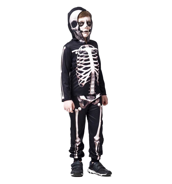 Fantasia de Halloween Esqueleto infantil Skull Black Com Capuz