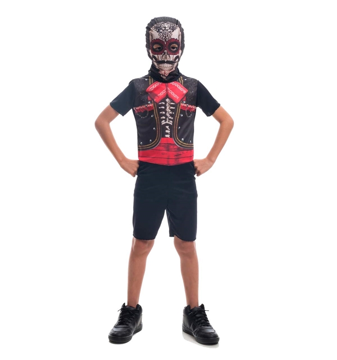 Fantasia de Halloween Infantil Masculina Esqueleto Mariachi Curto Com Máscara