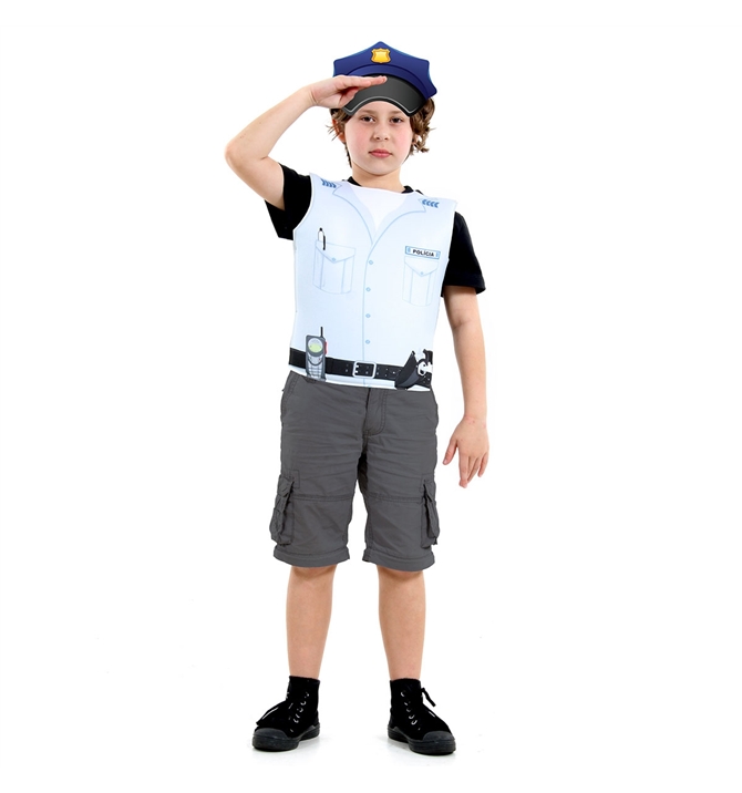 Fantasia de Policial Infantil Kit Peitoral e Quepe