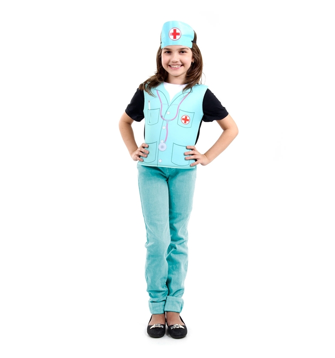 Fantasia Enfermeira Infantil Kit Peitoral e Touca
