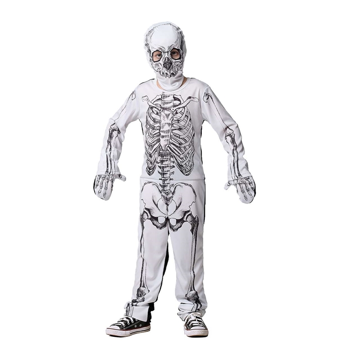Fantasia Esqueleto Longa Infantil Branco de Halloween