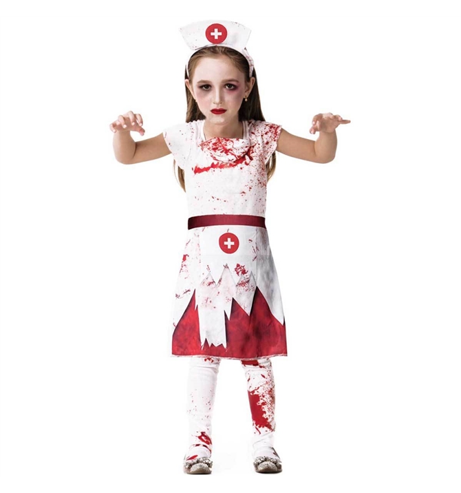 Fantasia Halloween Infantil Enfermeira Zumbi Com Tiara
