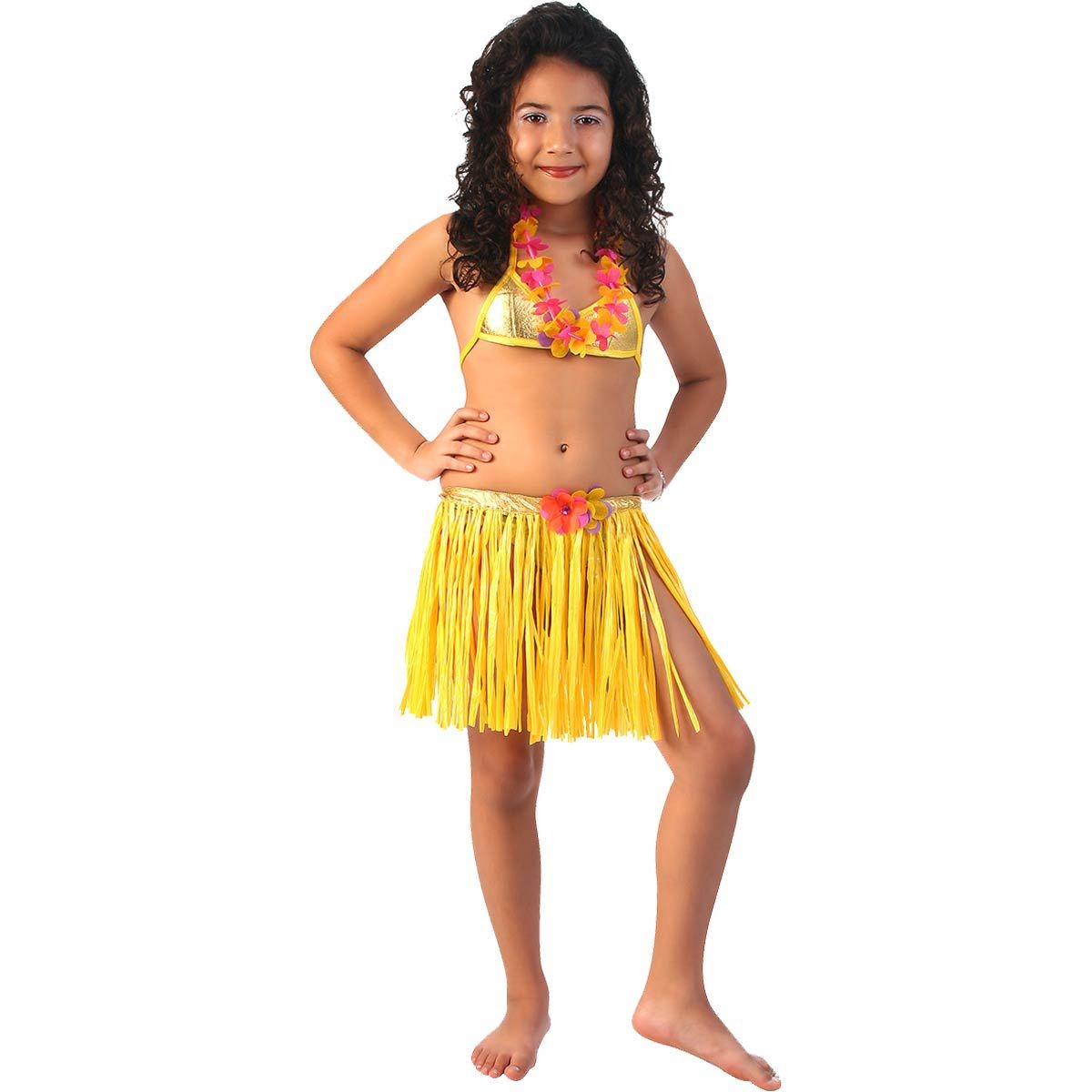 Fantasia Havaiana Infantil Amarela Completa de Carnaval
