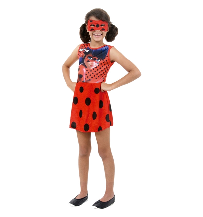 Fantasia Ladybug Infantil Vestido Miraculous Com Mascara