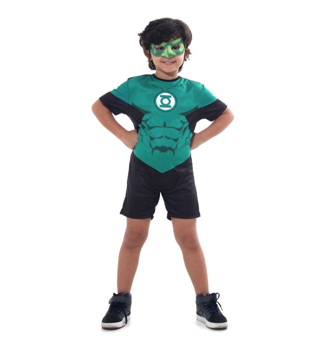 Fantasia Lanterna Verde Infantil Curta Com Máscara Liga da Justiça