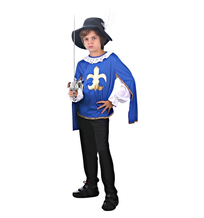 Fantasia Mosqueteiro Azul Infantil Com Chapéu e Capa