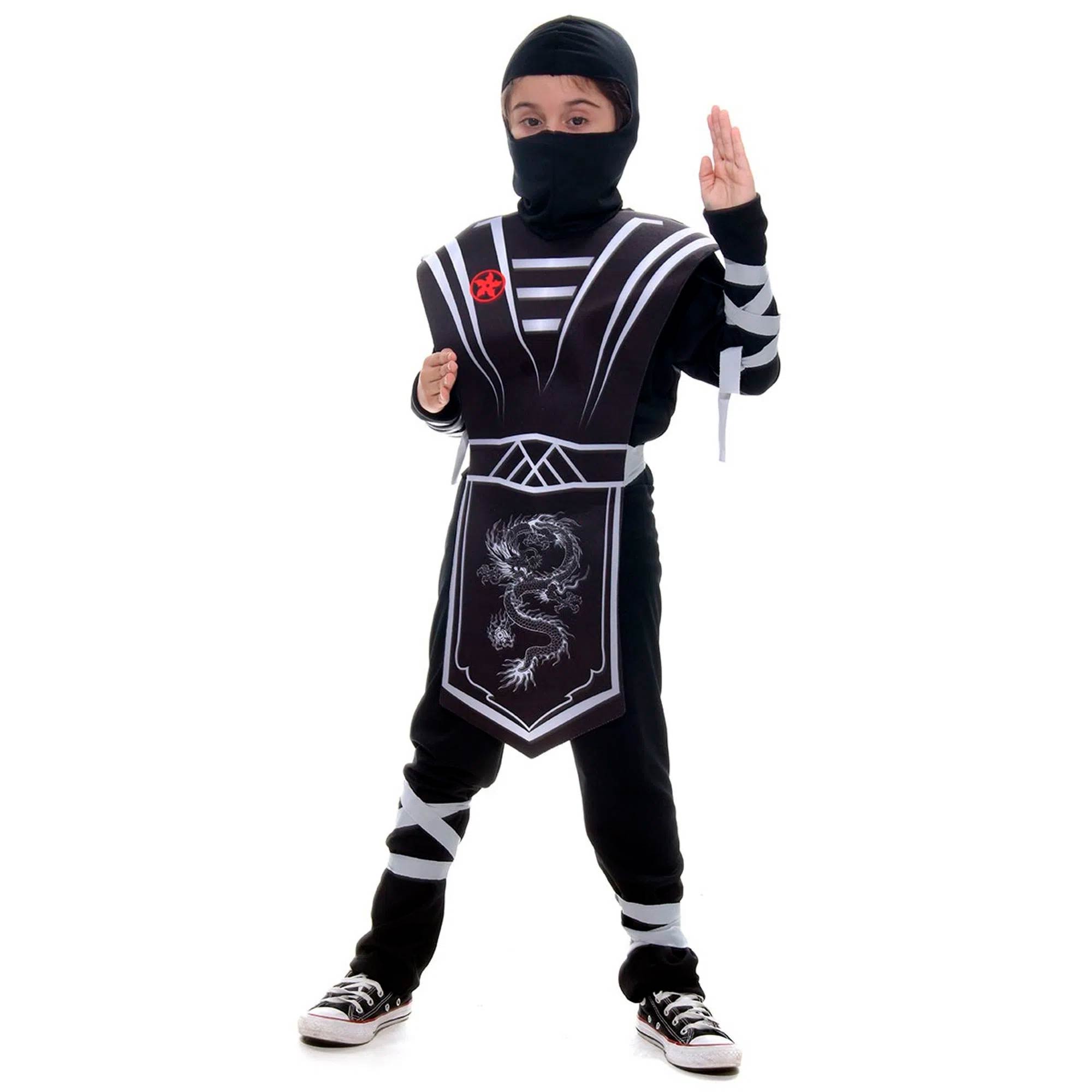 Fantasia Ninja Silver Infantil Samurai Longa Com Máscara