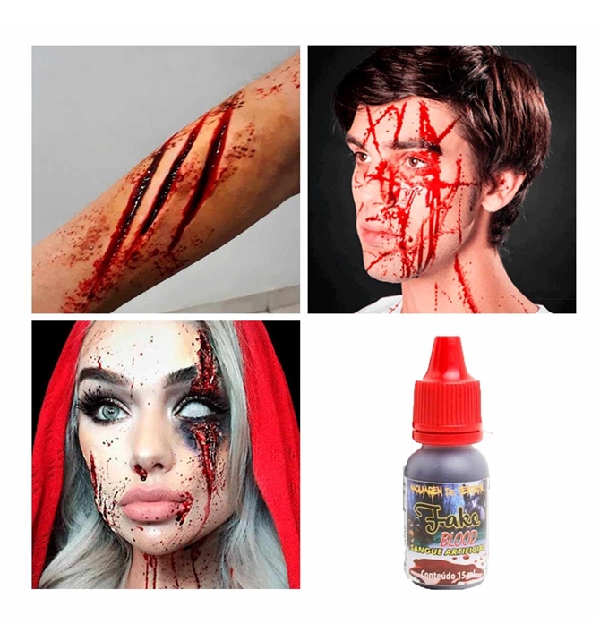 Maquiagem Halloween Simples Sangue Falso Comestível Zumbi Ferida e Machucados