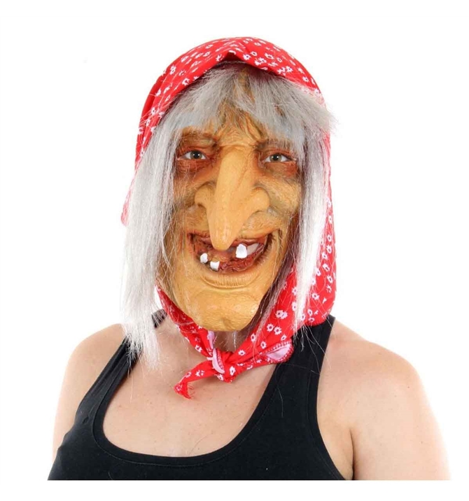 Máscara de Bruxa Látex Realista Velha Com Lenço Para Halloween
