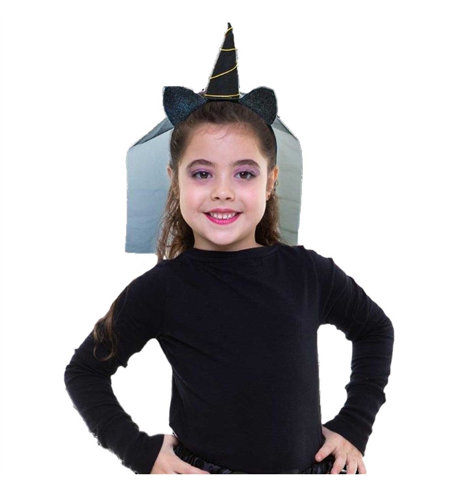 Tiara Unicórnio Infantil Preto Com Véu de Halloween