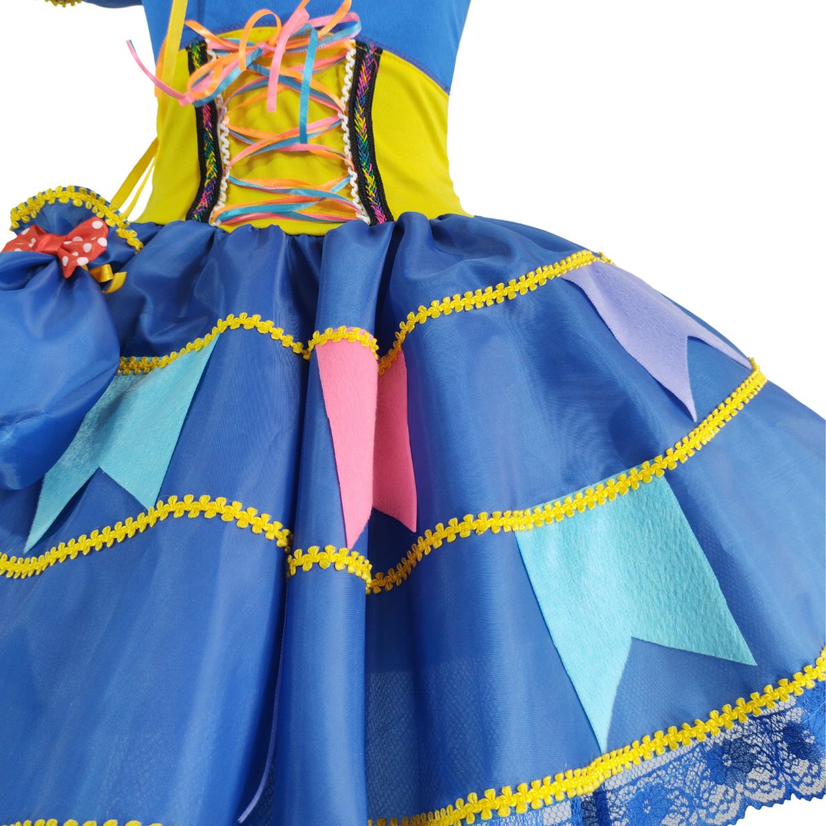 Vestido Festa Junina Bebê Luxo Azul Royal Com Bolsa 0 meses a 2 anos