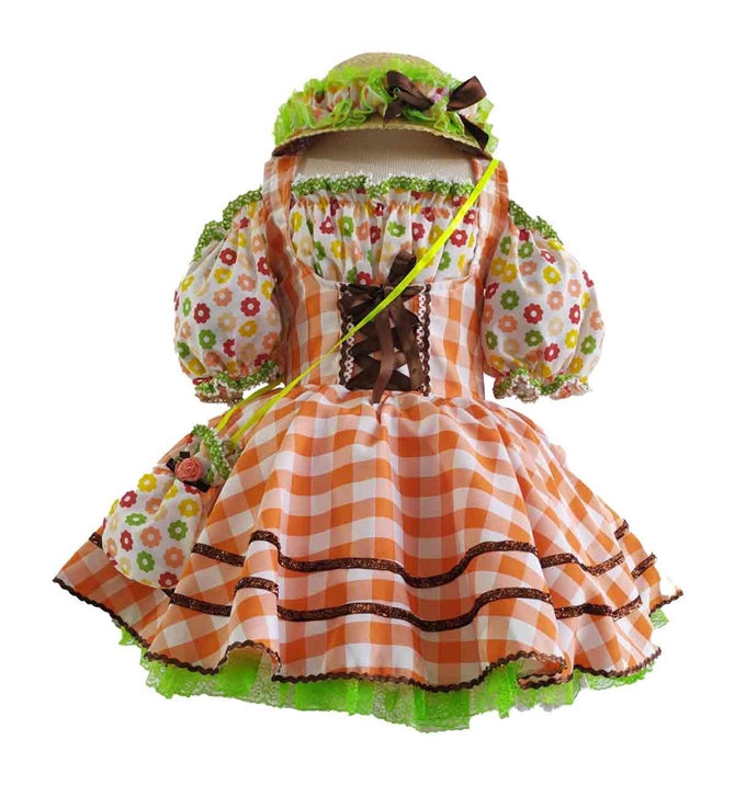 Vestido Festa Junina Bebê Luxo Jardineira Com Chapéu e Bolsa