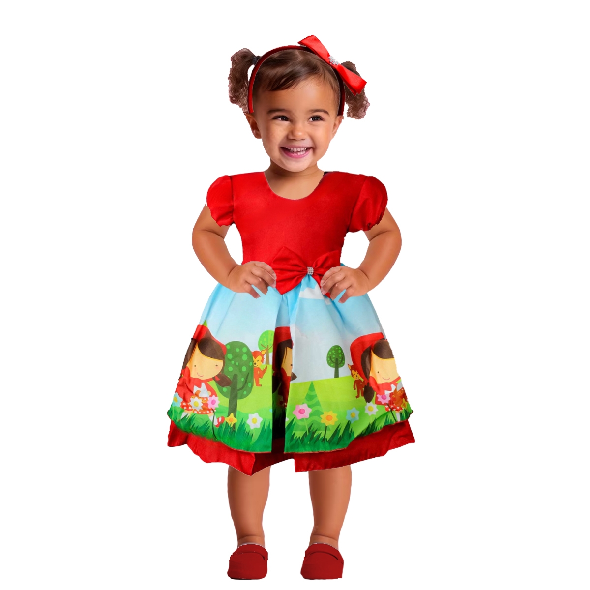 Vestido Para Bebê Menina Fantasia Chapeuzinho Vermelho Com Tiara