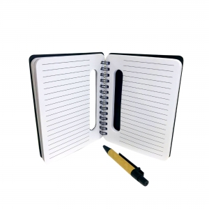 Caderneta de notas capa transparente com caneta 10x14 cm