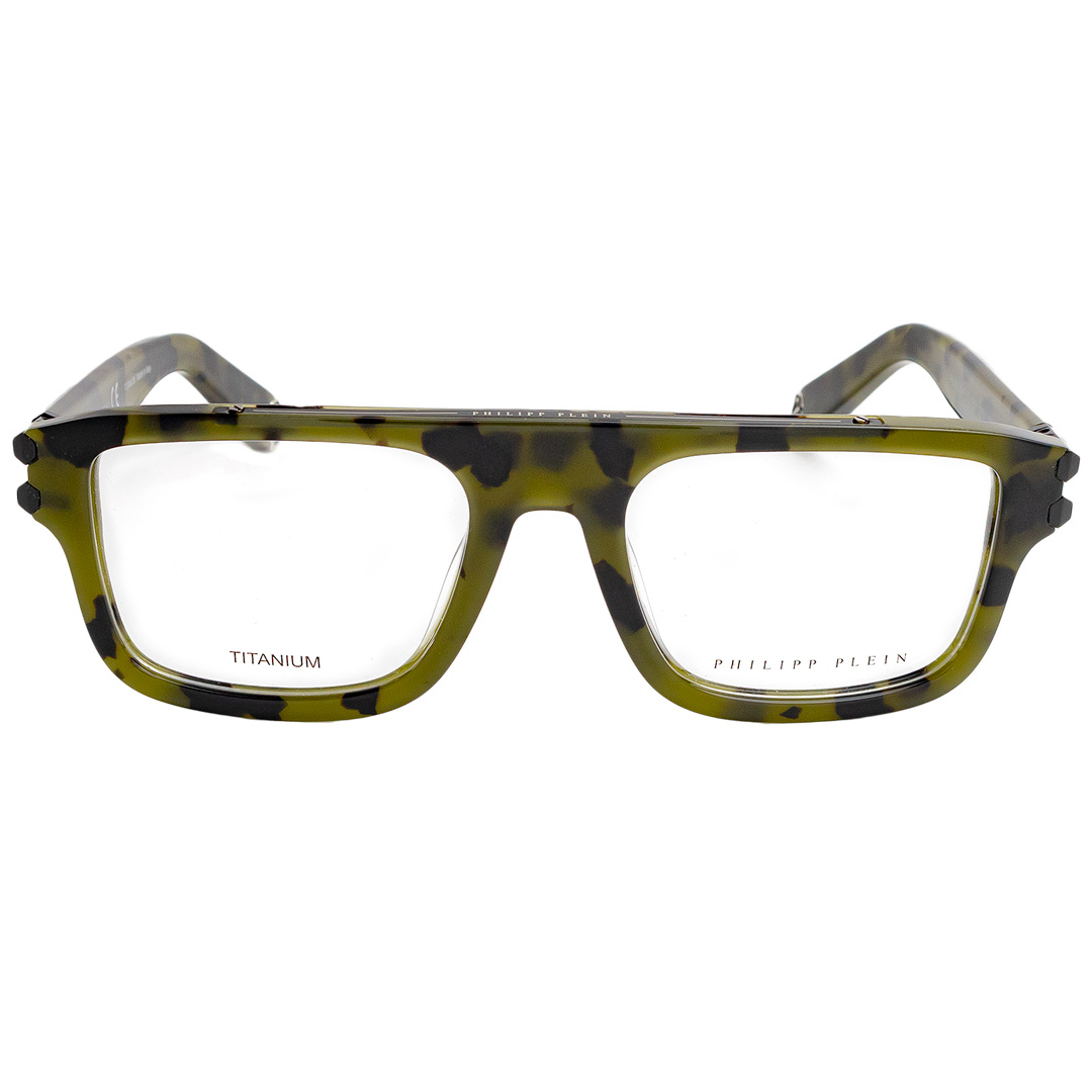 Óculos de Grau Retangular Philipp Plein Vpp021 Verde Militar
