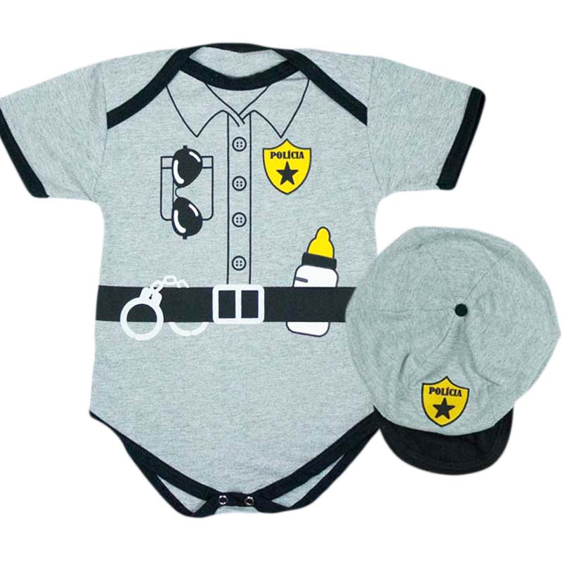 Body Bebê Luxo Policial com Boina