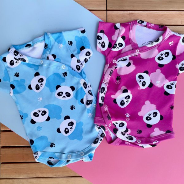 Kit Bebê 2 Body Kimono Manga Curta Panda