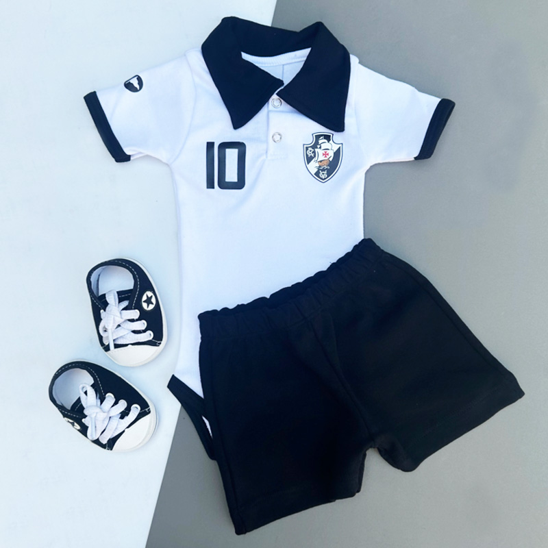 Kit Bebê Body Polo e Shorts Futebol Vasco e Tênis