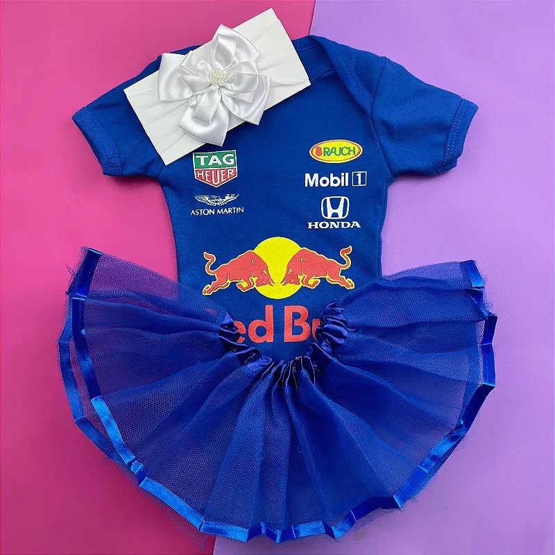 Kit Body Bebê Luxo Tule Fórmula 1 Max Verstappen Red Bull Menina