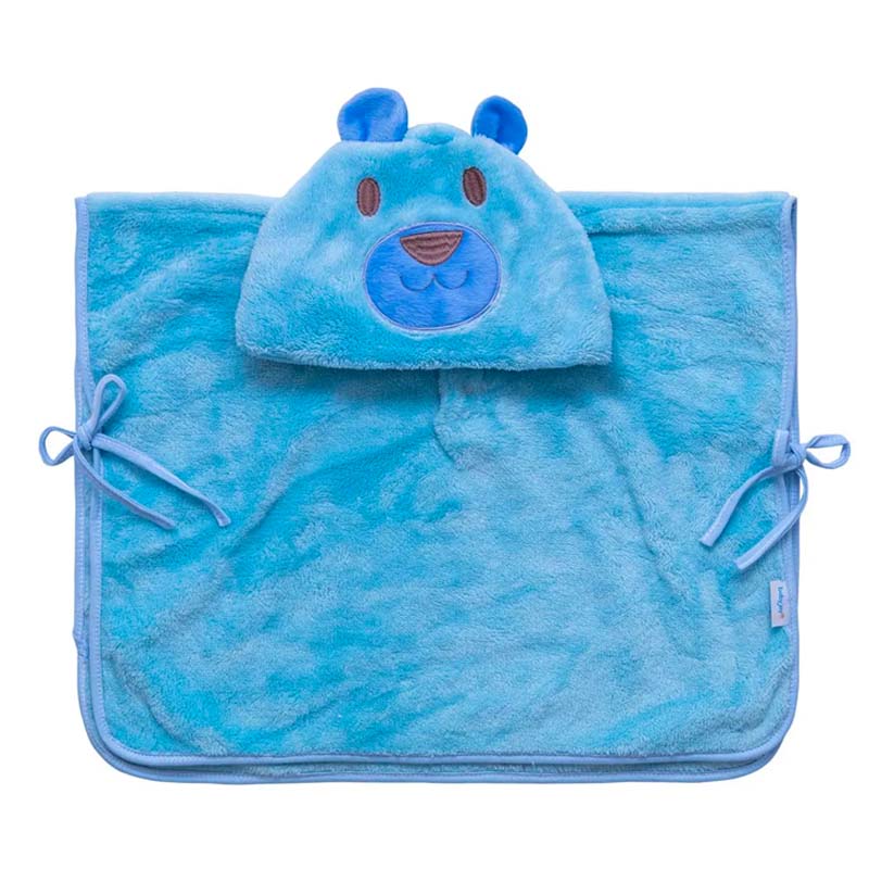 Manta Poncho com Capuz Azul Urso
