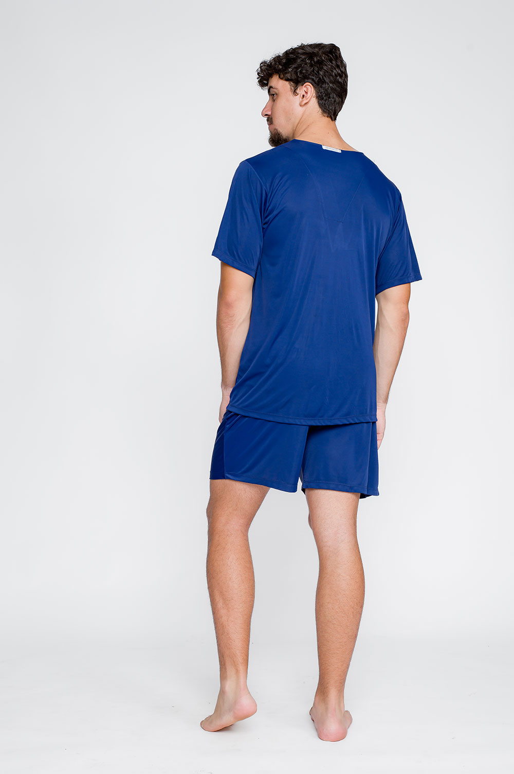 Pijama Curto Masculino Com Botões Azul Marinho Microfibra