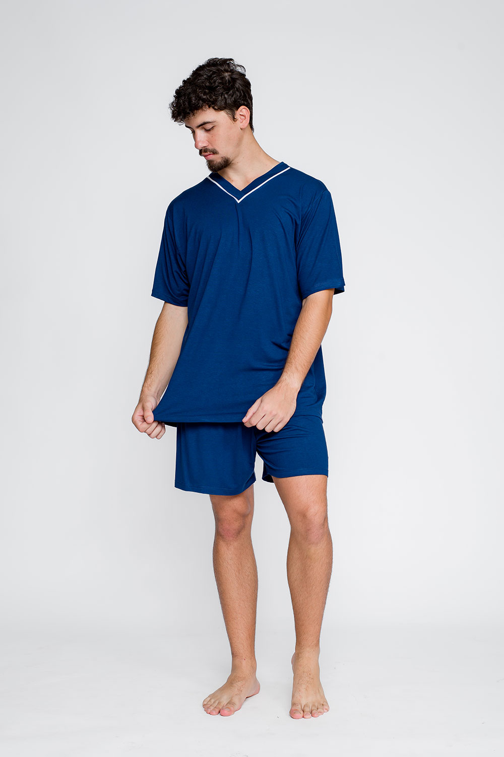 Pijama Masculino Curto Azul Clássico Viscolycra