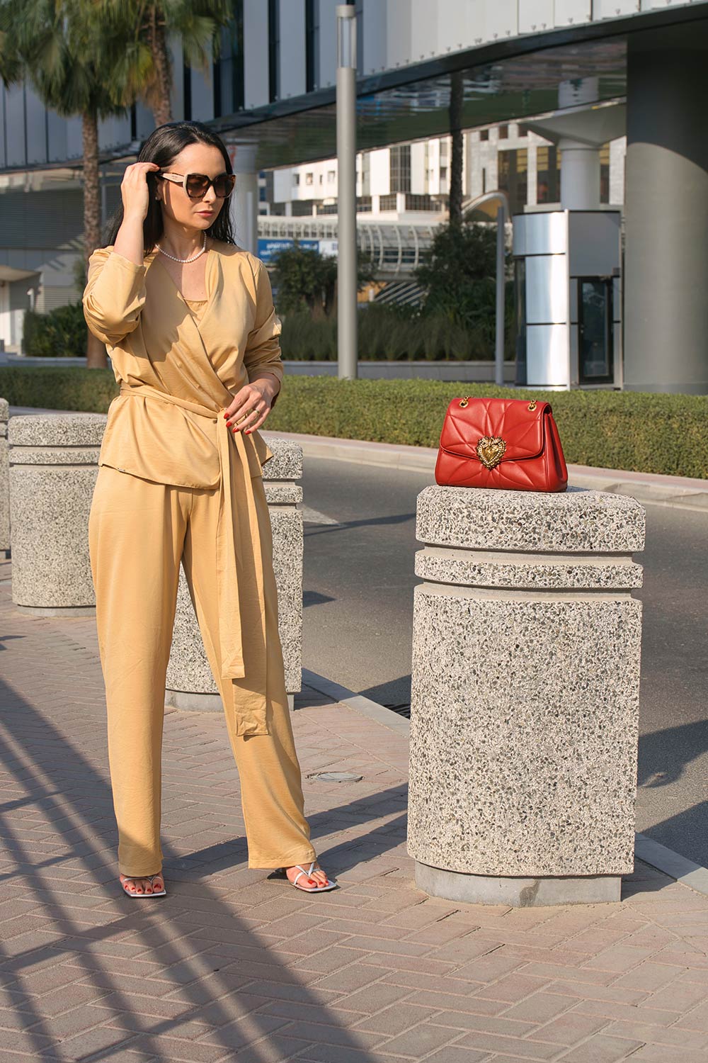 Pijama Longo Feminino Vanessa Cetim Dubai Dourado 3 Peças