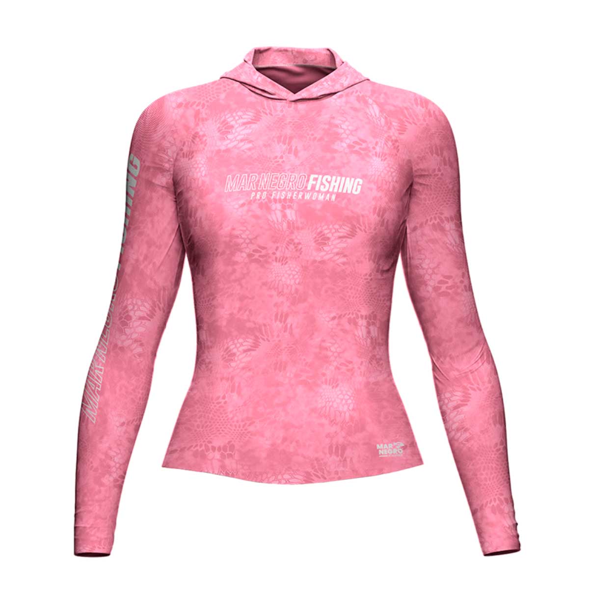 Camisa Feminina de Pesca Sublimada com Capuz e Proteção Solar Pink - Mar Negro