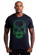 Camiseta Masculina KVRA Skull Basic Preto/Verde Flúor - Foto 0
