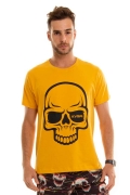 Camiseta Masculina KVRA Skull Contrast Mostarda - Foto 0