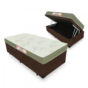 Cama Box Com Baú Solteiro + Colchão Castor De Espuma D33 Sleep Max 96x203x18cm