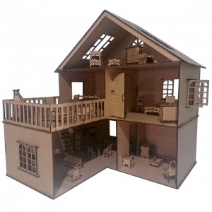 Casa Casinha para Boneca Polly Lol - com Varanda - 60 cm - Com Móveis - Kits e Gifts