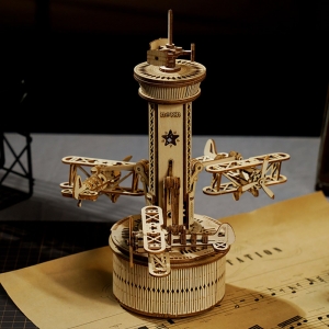 Torre de Controle de Avião Musical 3D Diy para Montar - Madeira - AMK41 - Robotime