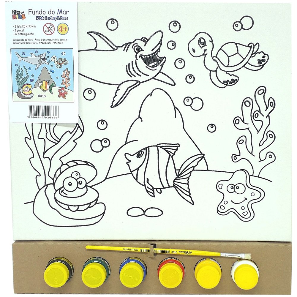 Kit Pintura Tela 25x30 cm - Fundo do Mar - Kits for Kids