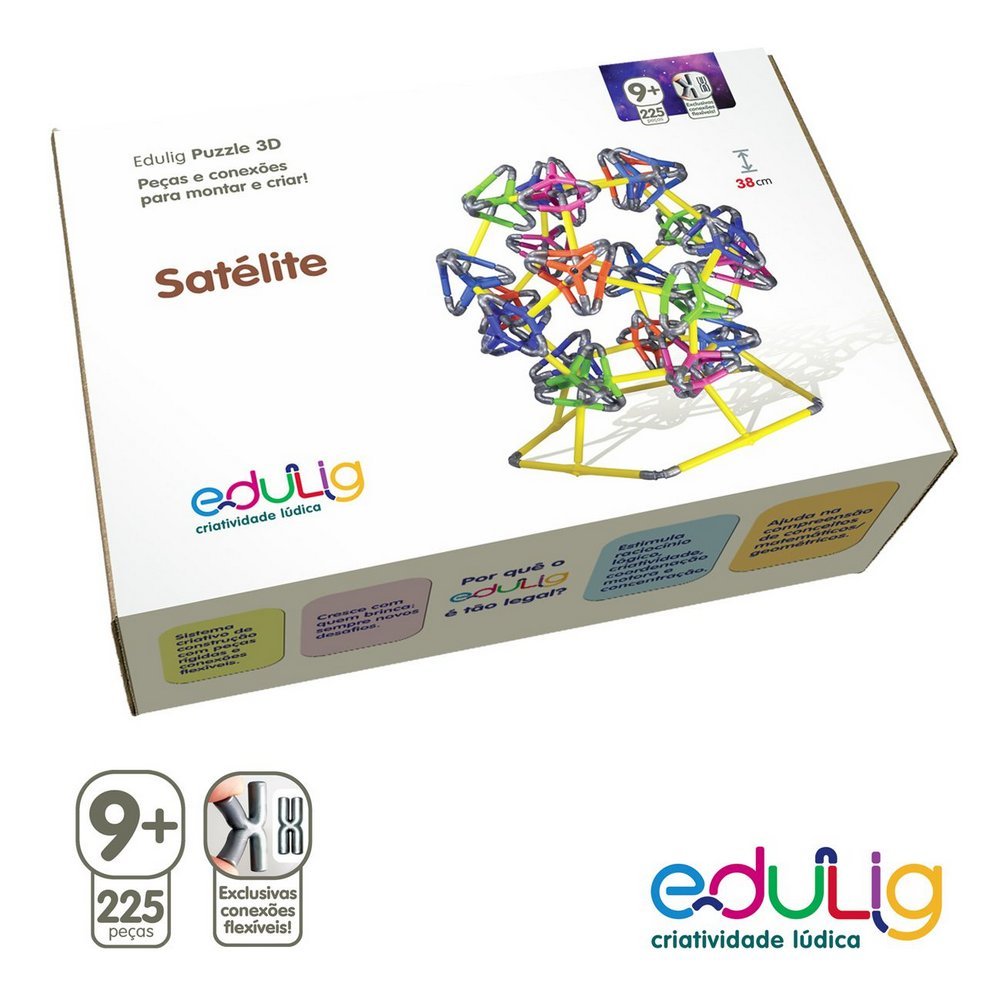 Quebra-cabeça Edulig Puzzle 3D Satélite - 225 peças e conexões - 33M37KD4Z - Edulig