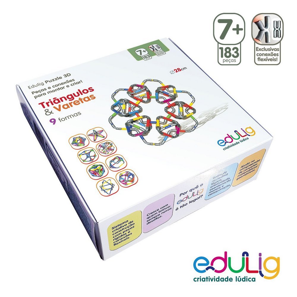Quebra-cabeça Edulig Puzzle 3D Triângulos & Varetas - 9 sugestões de montagem - 183 peças - EVWULN5UN - Edulig