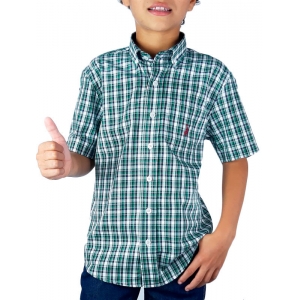 Camisa Infantil Austin Western Xadrez Verde Manga Curta