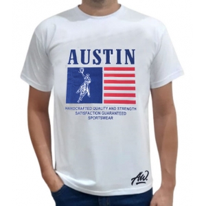 Camiseta Austin Western Masculina Branca Estampa Pião USA