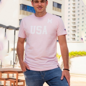 Camiseta Masculina TXC Brand Custom Rosa Estampada