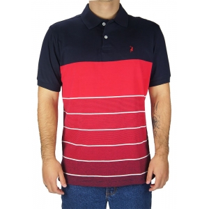 Camiseta Polo Austin Western Listrada Vermelho Azul Escuro - Foto 0