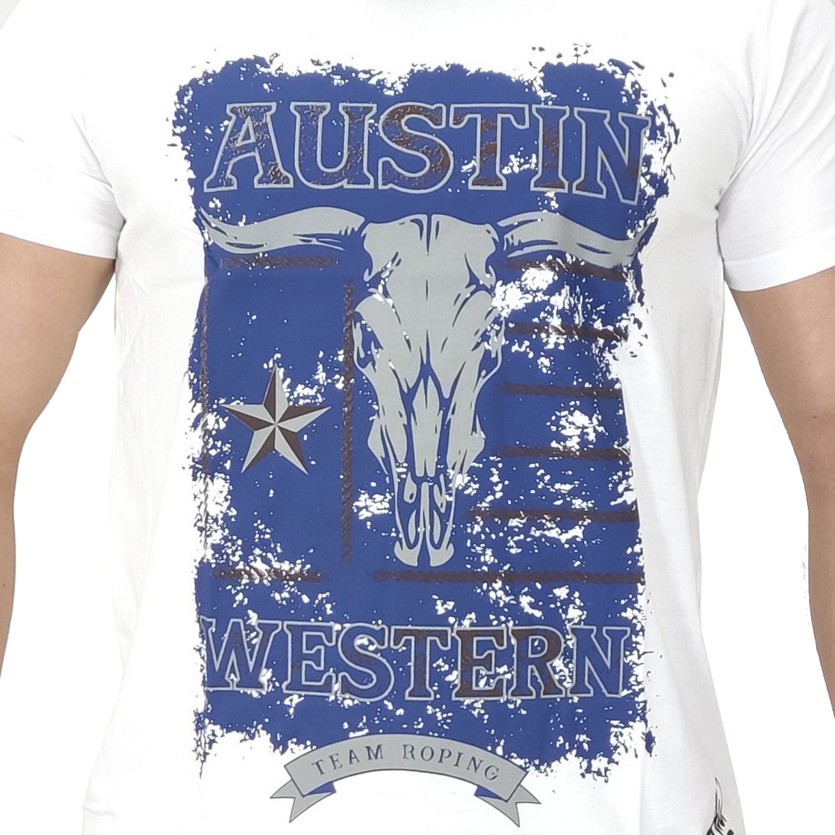 Camiseta Austin Western Masculina Branco Estampa Azul - Foto 2