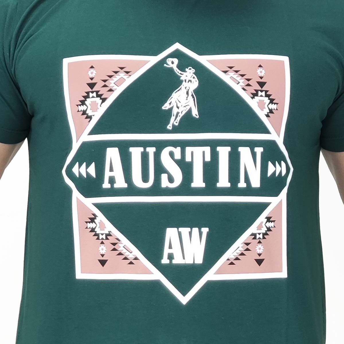 Camiseta Austin Western Masculina Verde Estampa Branco Marrom - Foto 2