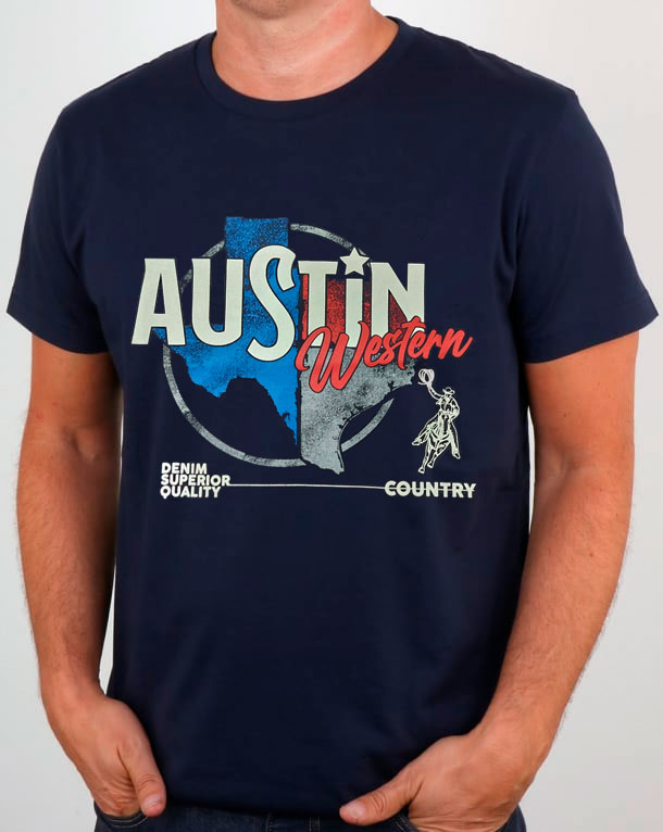 Camiseta Country Austin Western Masculina Azul Marinho - Foto 0
