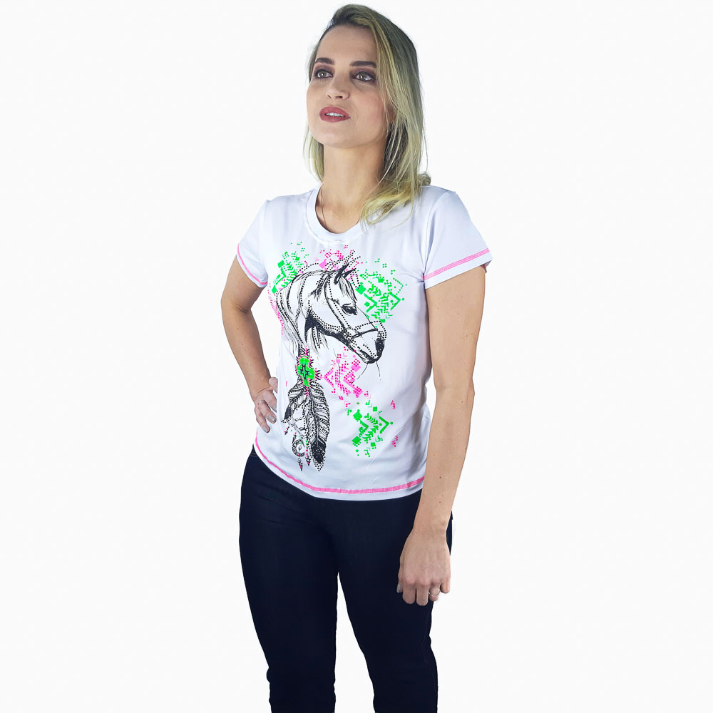 Camiseta Feminina Miss Country com Estampa de Cavalo e Strass - Foto 1