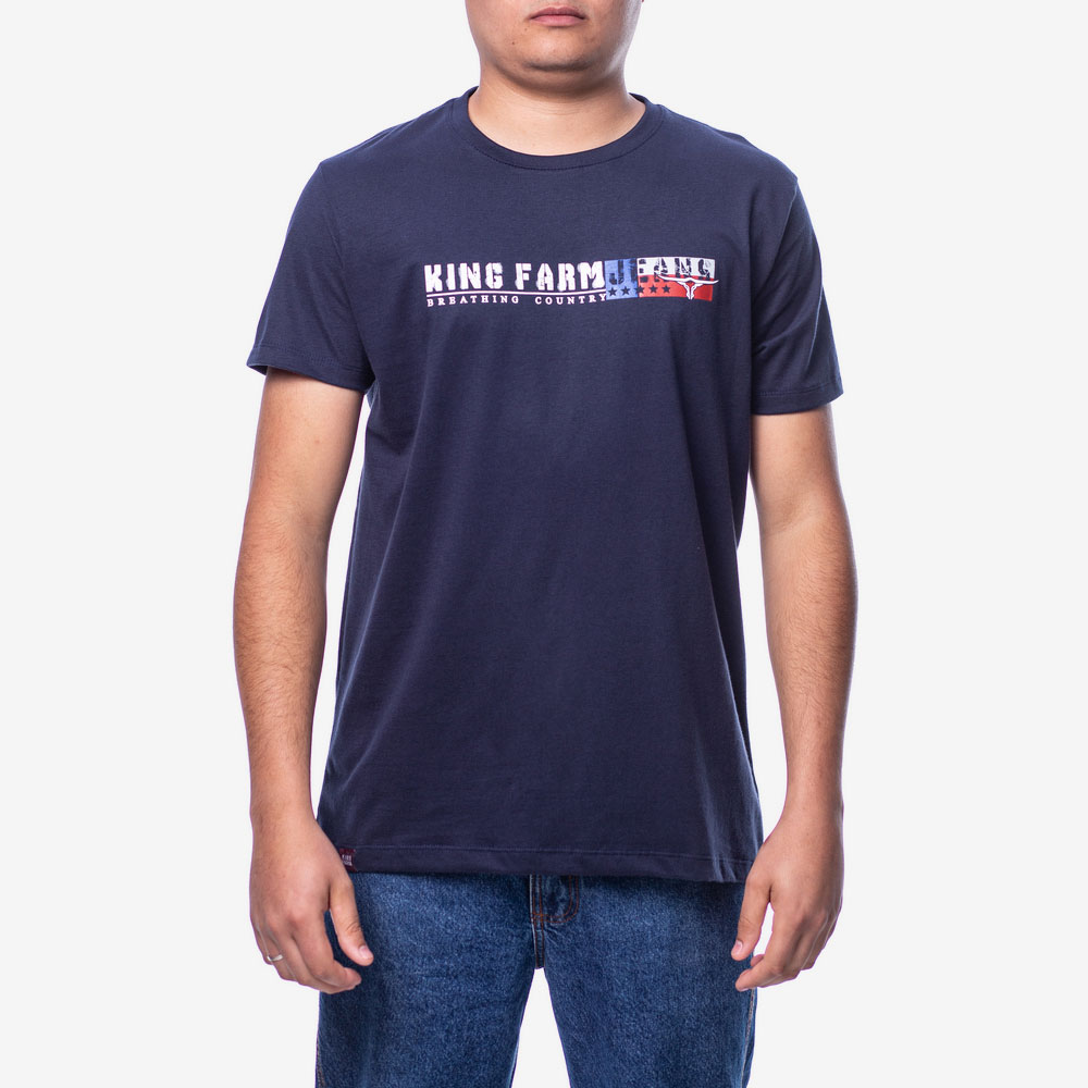 Camiseta King Farm Masculina Azul Marinho Estampa em Branco - Foto 0