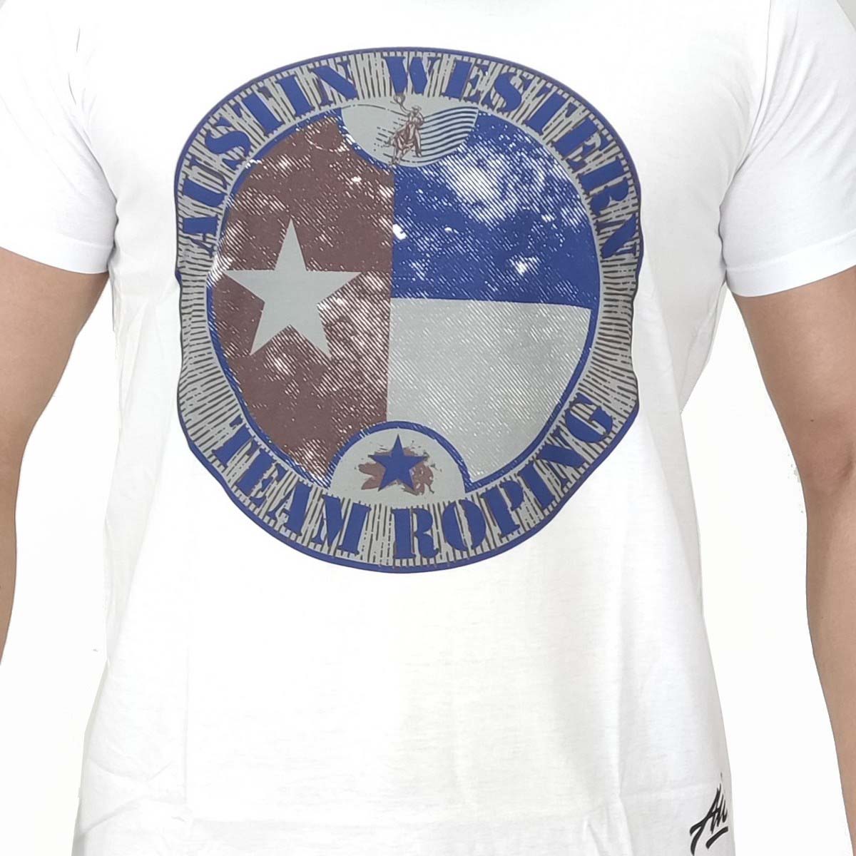 Camiseta Masculina Austin Western Branco Estampada Team Ropin - Foto 2